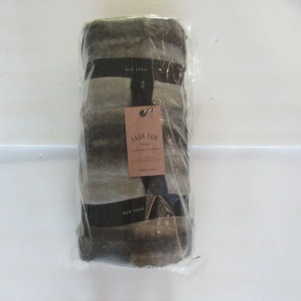 NWT West Elm Faux Fur OffSet Stripe 